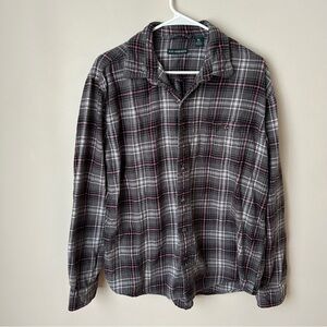 G.H. Bass & Co Men’s Grey Black Red Plaid Flannel Button Down Shirt Size XL